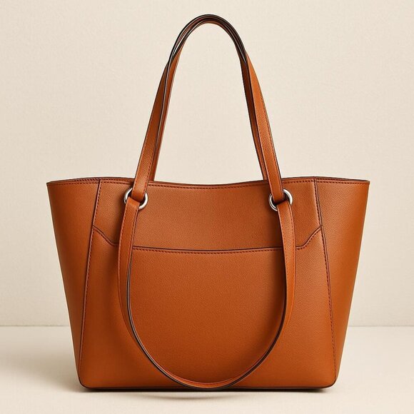 Chaps Handbags - Classic Cognac Brown Faux Leather Tote Bag – Everyday Shoulder Purse